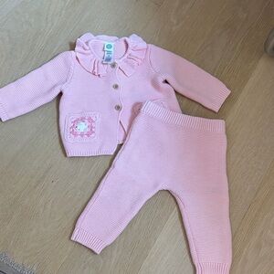 Little Me Pink Knit Ruffle Collar Cardigan Set